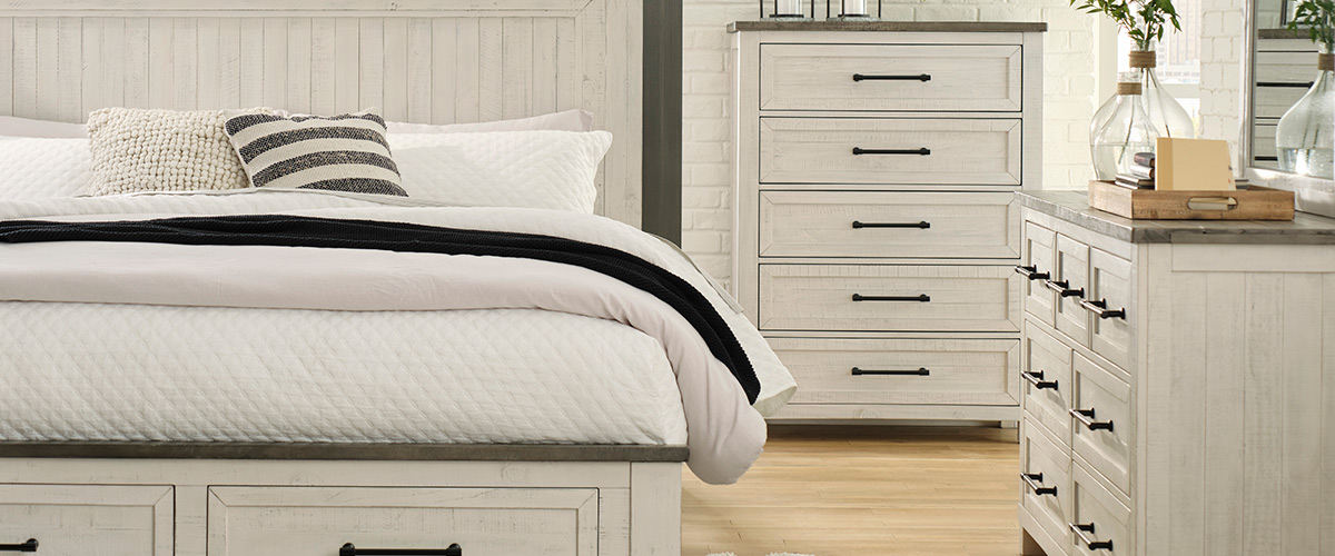 farmhouse bedroom with storage bed